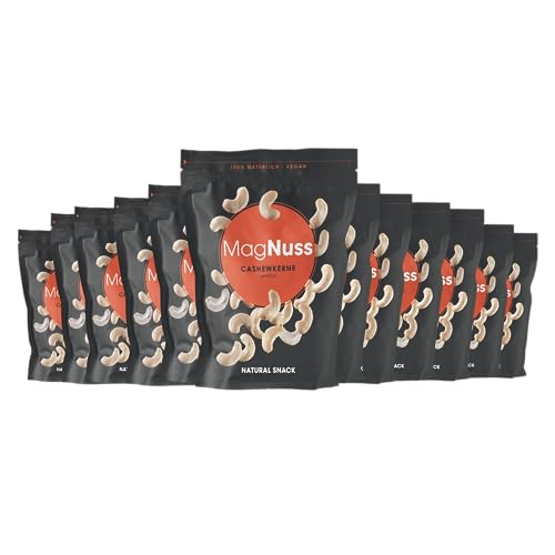 MagNuss Cashewkerne | Schonend geröstet | Ungesalzen | 12x 200g-Vorratspackung | Knackige Cashews | Hochwertiger Snack reich an Protein von MagNuss