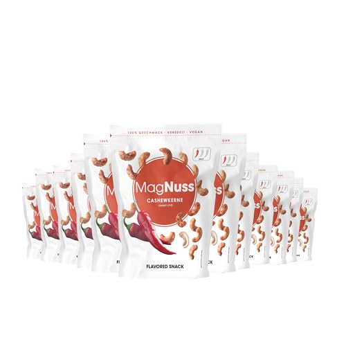 MagNuss Cashewkerne | Sweet Chili | 12x 200g-Packung | Knackige Cashewkerne mit würzigem Chili-Aroma | vegan MagNuss Cashewkerne | Sweet Chili | 12x 200g-Packung | Knackige Cashewkerne mit würzigem Chili-Aroma | vegan von MagNuss