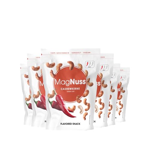 MagNuss Cashewkerne | Sweet Chili | 6x 200g-Packung | Knackige Cashewkerne mit würzigem Chili-Aroma | vegan MagNuss Cashewkerne | Sweet Chili | 6x 200g-Packung | Knackige Cashewkerne mit würzigem Chili-Aroma | vegan von MagNuss