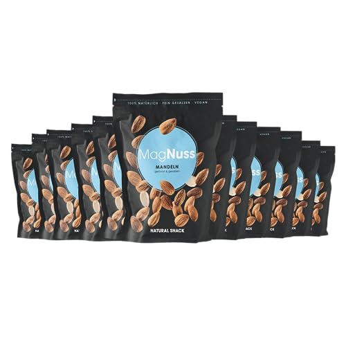 MagNuss Mandeln | Geröstete & gesalzene | 12x 200g-Packung | Knackige Mandelkerne | Hochwertiger veganer Snack von MagNuss