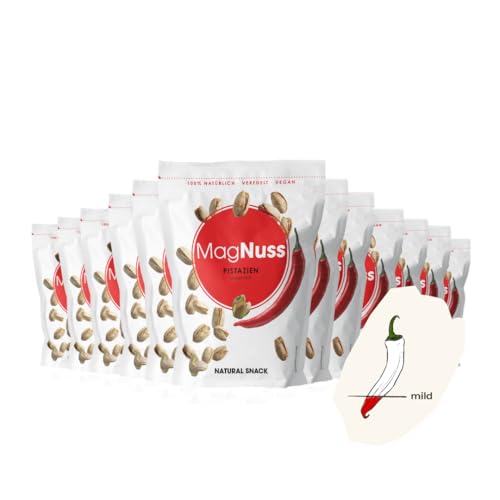 MagNuss Pistazien | Sweet Chili | 12x 200g-Packung | Knackige Pistazienkerne mit würzigem Chili-Aroma | aromatisch-pikanter Genuss für Snackliebhaber von MagNuss