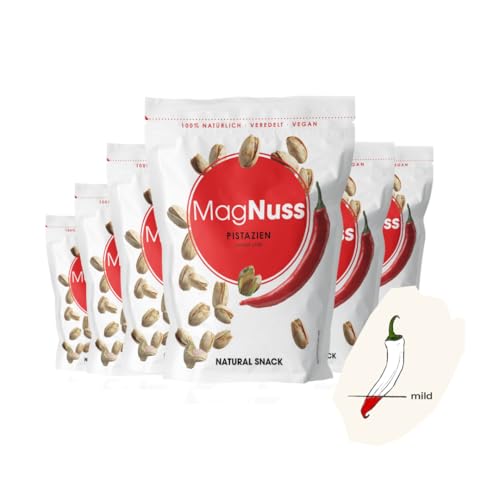 MagNuss Pistazien | Sweet Chili | 6x 200g-Packung | Knackige Pistazien mit würzigem Chili-Aroma | aromatisch-pikanter Genuss für Snackliebhaber von MagNuss