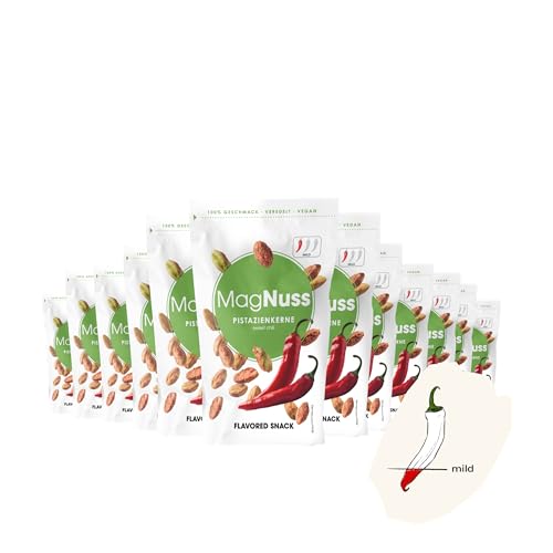 MagNuss Pistazienkerne | Sweet Chili | 12x 100g-Packung | Knackige Pistazienkerne mit würzigem Chili-Aroma | vegan MagNuss Pistazienkerne | Sweet Chili | 12x 100g-Packung | Knackige Pistazienkerne mit würzigem Chili-Aroma | vegan von MagNuss