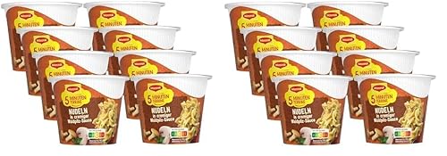 MAGGI 5 Minuten Terrine Nudeln in Waldpilzrahmsauce, leckeres Fertiggericht, Instant-Nudeln, mit Pilzen, 16er Pack (8 x 56g) von Maggi