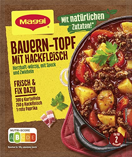 MAGGI Fix für Bauern-Topf mit Hackfleisch, Würzmischung, mit natürlichen Zutaten*, für 2 Portionen, 1er Pack (1 x 39g) von Maggi