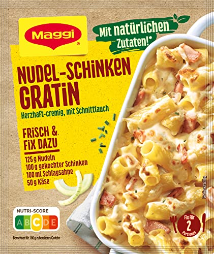 MAGGI Fix für Nudel-Schinken Gratin, überbackene Nudeln mit Schinken in Sahnesauce, 1er Pack (1x33g) von Maggi