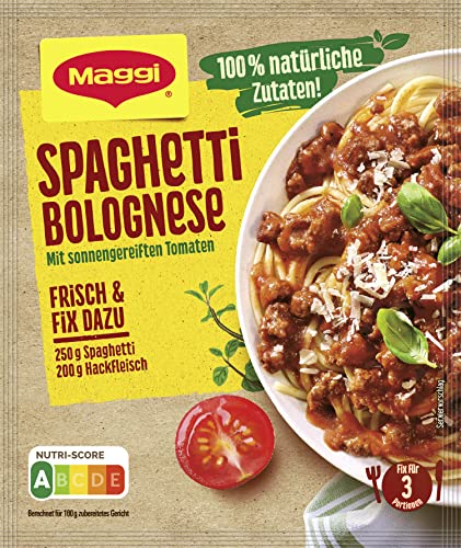 MAGGI Fix für Spaghetti Bolognese, Würzmischung, 100% natürliche Zutaten, für 3 Portionen, 1er Pack (1 x 36g Packung) von Maggi