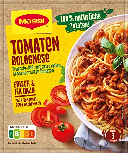 MAGGI Fix für Tomaten-Bolognese, Würzmischung, 100% natürliche Zutaten*, für 3 Portionen, 1er Pack (1 x 50g Packung) von Maggi