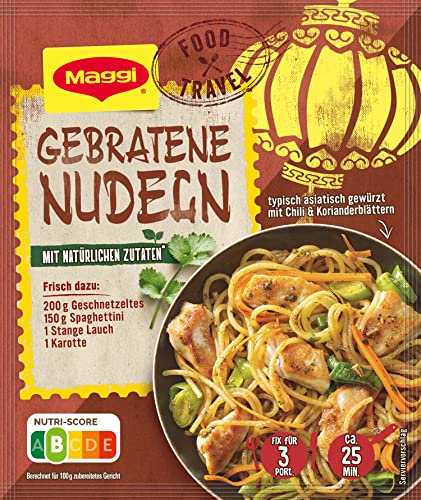 MAGGI Food Travel Fix für Gebratene Nudeln, Nudeln mit Geschnetzeltem, Lauch und Karotte, 1er Pack (1 x 26g) von Maggi