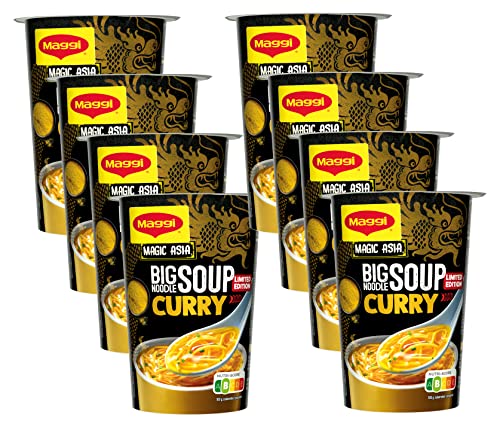 MAGGI Magic Asia Big Noodle Soup Curry, Suppe mit Instant-Nudeln, asiatisches Fertiggericht, mit Curry verfeinert, 8er Pack (8 x 78 g) von Maggi