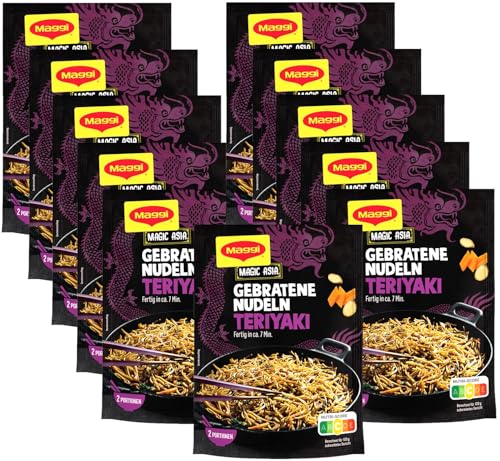 MAGGI Magic Asia Gebratene Nudeln Teriyaki, japanisches Fertiggericht, Instant-Nudeln, mit Mungobohnen & Shiitake-Pilzen, 11er Pack (11 x 126g) von Maggi