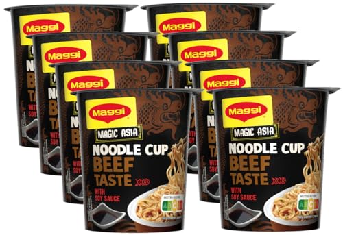 MAGGI Magic Asia Noodle Cup Beef, Instant Nudel-Snack, asiatisches Fertiggericht, mit Rind-Geschmack, scharf gewürzt, 8er Pack (8x63g) von Maggi