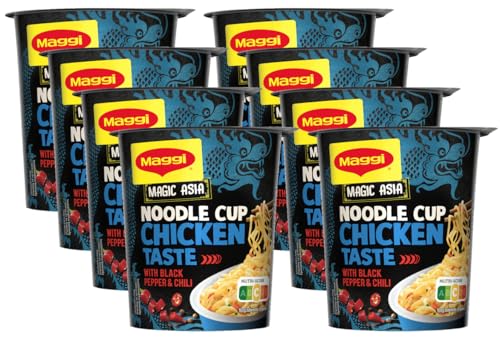 MAGGI Magic Asia Noodle Cup Chicken, Instant-Nudeln, asiatisches Fertiggericht, Hühnchen-Geschmack, mit Gemüse verfeinert, 8er Pack (8x63g) von Maggi