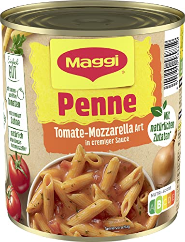 MAGGI Penne Tomate-Mozzarella Art, leckeres Fertiggericht in fruchtiger Tomatensauce und cremigem Mozzarella, für Topf & Mikrowelle, ideales Festival-Essen, 1er Pack (1 x 800g) von Maggi