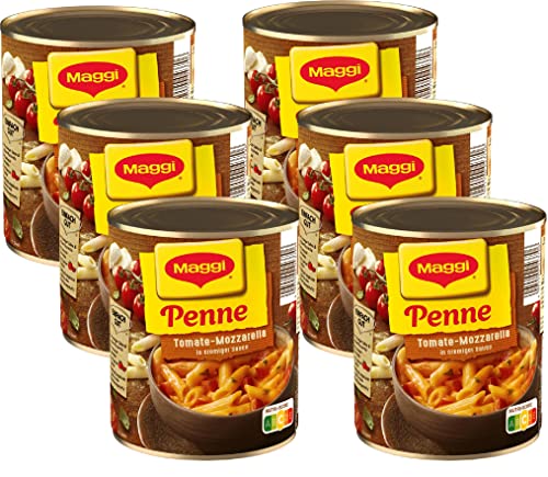 MAGGI Penne Tomate-Mozzarella Art, leckeres Fertiggericht in fruchtiger Tomatensauce und cremigem Mozzarella, für Topf & Mikrowelle, ideales Festival-Essen, 6er Pack (6 x 800g) von Maggi