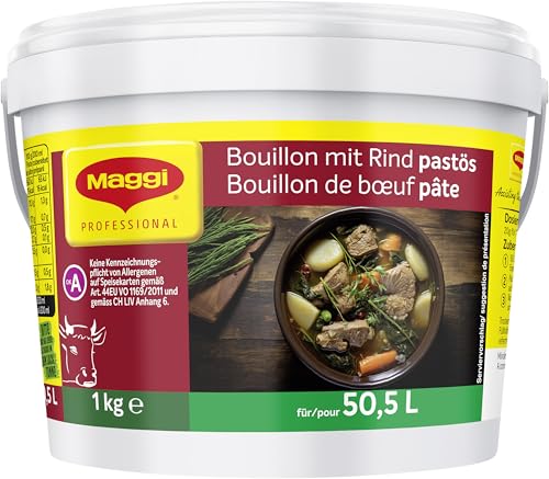 MAGGI Professional Bouillon mit Rind pastös, keine kennzeichnungspflichtige Allergene, Ergiebigkeit 50.5 L, 1er Pack (1 x 1kg GastroBox) von Maggi