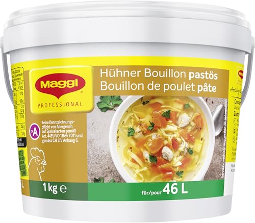 MAGGI Professional Hühner Bouillon pastös, keine kennzeichnungspflichtige Allergene, Ergiebigkeit 46 L, 1er Pack (1 x 1kg GastroBox) von Maggi