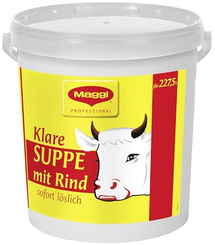 MAGGI Professional Klare Suppe mit Rind, mit Rindfleischpulver und Rinderfett, Sofort löslich, Ergiebigkeit 227,5L, 1er Pack (1 x 5kg Eimer) von Maggi