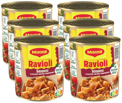 MAGGI Ravioli Bolognese, leckeres Fertiggericht mit würzigem Fleisch, für Topf & Mikrowelle, ideales Festival-Essen, 6er Pack (6 x 800g) von Maggi