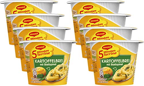 Maggi 5 Minuten Terrine Kartoffelbrei mit Blattspinat, 8er Pack (8 x 47 g) von Maggi