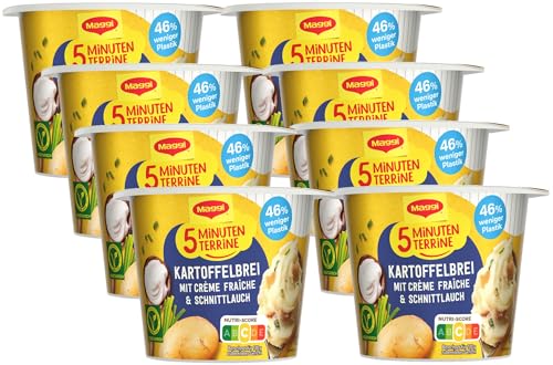 MAGGI 5 Minuten Terrine Kartoffelbrei mit Creme fraiche, leckeres Fertiggericht, Instant Kartoffel-Püree, Kartoffel-Snack, 8er Pack (8 x 53g) von Maggi