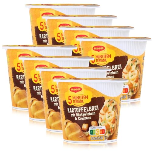 Maggi 5 Minuten-Terrine Kartoffelbrei und Röstzwiebeln, 8er Pack (8 x 59 g) von Maggi