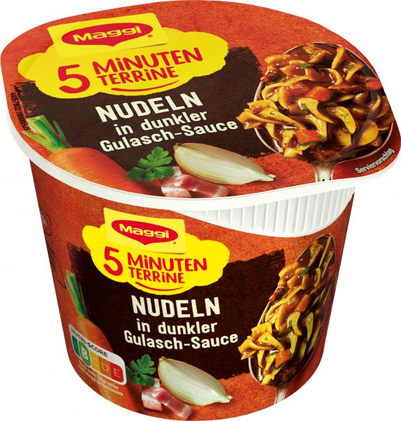 Maggi 5 Minuten Terrine Nudeln in dunkler Gulasch-Sauce von Maggi