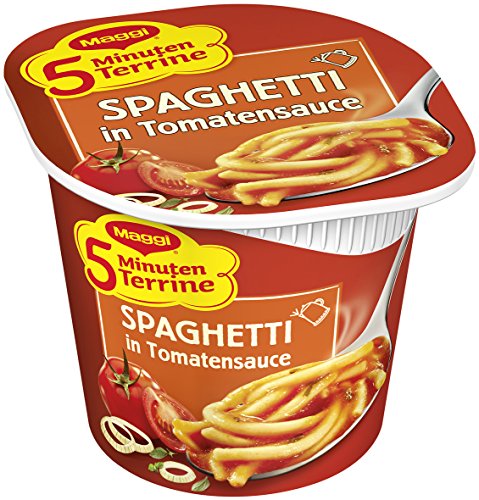 Maggi 5 Minuten-Terrine Spaghetti in Tomatensoße, 8er Pack (8 x 62 g Becher) von Maggi