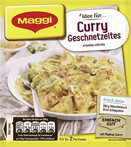 MAGGI Fix für Curry Geschnetzeltes, Würzmischung, mit natürlichen Zutaten*, für 2 Portionen, 1er Pack (1 x 41g Packung) von Maggi