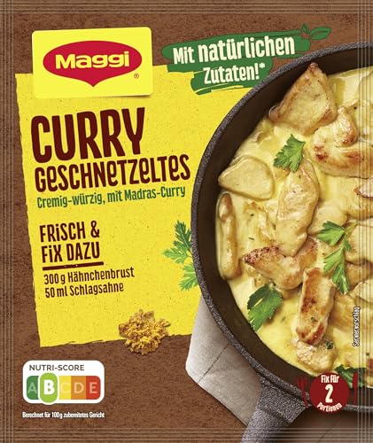 MAGGI Fix für Curry Geschnetzeltes, Würzmischung, mit natürlichen Zutaten*, für 2 Portionen, 1er Pack (1 x 41g Packung) von Maggi