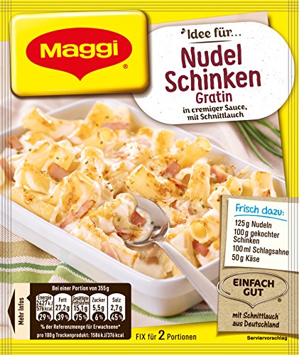 Maggi Fix für Nudel-Schinken Gratin, cremige Sahne-Sauce mit Schnittlauch, für Nudelauflauf, 18er Pack (18 x 28 g) von Maggi