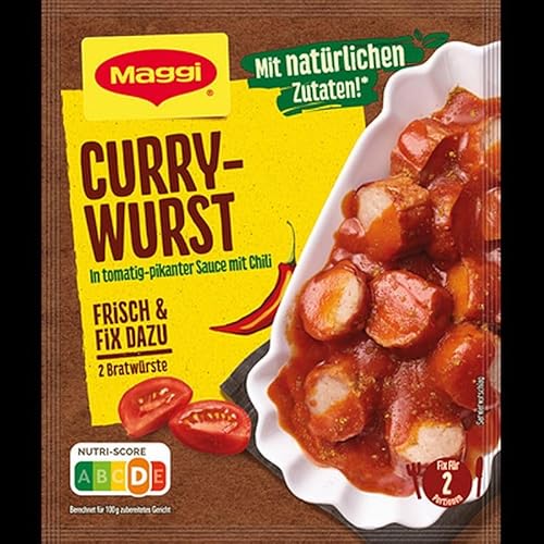 MAGGI Fix für Currywurst, Würzmischung, mit natürlichen Zutaten*, für 2 Portionen, 1er Pack (1 x 38g) von Maggi