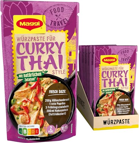MAGGI Food Travel Würzpaste Curry Thai Style (Ohne Konservierungsstoffe, Vegetarisch), 10er Pack (10 x 65g) von Maggi