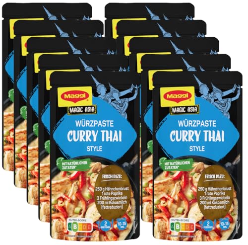 MAGGI Food Travel Würzpaste Curry Thai Style (Ohne Konservierungsstoffe, Vegetarisch), 10er Pack (10 x 65g) von Maggi