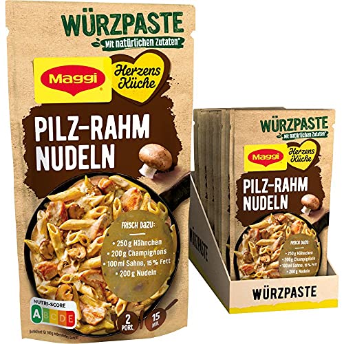 MAGGI Herzensküche Pilz-Rahm Nudeln, Würzpaste für Pilz-Rahm-Gerichte, Vegan, 10er Pack (10 x 65g) von Maggi