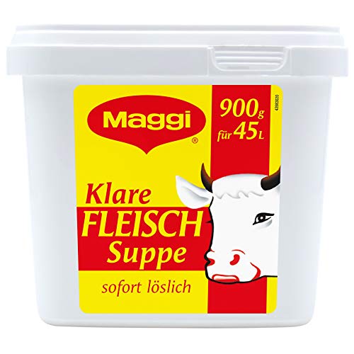 Maggi Klare Fleischsuppe aus Fleischextrakt mit Kräutereinlage & fein gehacktem Gemüse, Sofort löslich, 1er Pack (1 x 900g Gastro Box) von Maggi