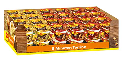 Maggi fünf Minuten Terrinen, Sortimentsbox, Leckere Fertiggerichte in 6 verschiedenen Geschmacksrichtungen, Im praktischen Becher, 48er Pack (48 Becher) von Maggi