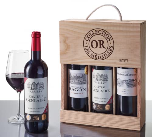 Die Geschenkidee für Liebhaber französischer Weine I 3 Flaschen goldprämierte Vins de Bordeaux in edler Holzkiste von Maison Ginestet