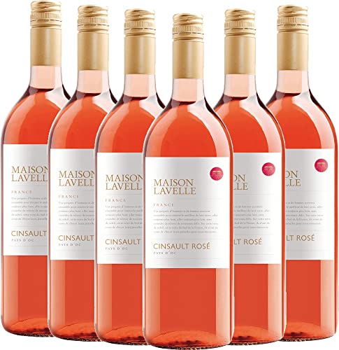 VINELLO 6er Weinpaket Roséwein - Cinsault Rosé 1,0 l - Maison Lavelle mit einem VINELLO.weinausgießer | 6 x 0,75 Liter von Maison Lavelle