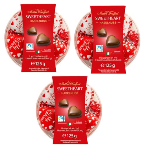 Maître Truffout Herzpralinen Milchschokolade- Pralinen mit Haselnusscremefüllung Vorteilspackung 3 x 125g von Maître Truffout
