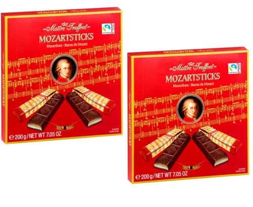 Maître Truffout Mozartsticks Zartbitterschokolade Mit Einer Füllung Mit Marzipangeschmack Und Einer Füllung Mit Pistaziengeschmack Vorteilspackung 2 x 200g von Maitre Truffout