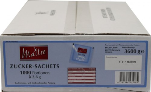 Maitre Zucker Sachets, 1000 x 3,6g Maitre Zucker Sachets, 1000 x 3,6g von GREAT BRITISH TRADING LIMITED