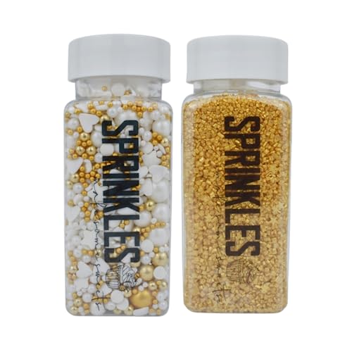 MakeSomeSweets Essbares Sprinkle Set - SHINY SMILE & GOLDEN SHINING STARS - Vegane, luxuriöse Dessert-Beläge, 2 x 100g von MakeSomeSweets