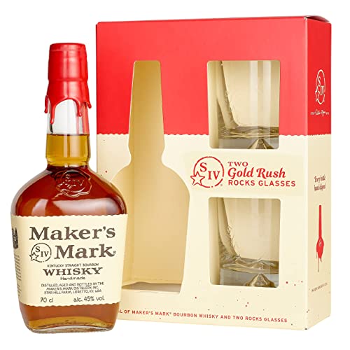 Maker's Mark + 2 Gläser | handgemachter Kentucky Straight Bourbon Whisky | weicher und vollmundiger Geschmack | 45% Vol | 700ml Einzelflasche + 2 Gläser von Maker's Mark