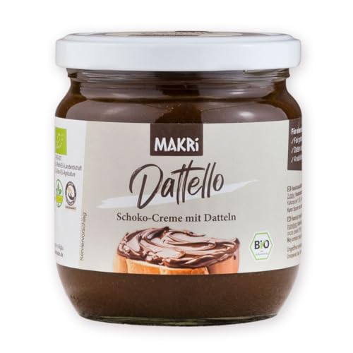 Dattello® Bio Schoko-Haselnuss-Aufstrich mit Datteln, ohne raffinierten Zucker, Vegan - MAKRi® 400g (1 Glas) von Makri