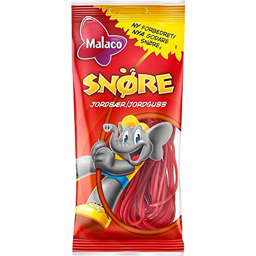 Malaco Snöre Jordgubb - Schwedisch Erdbeere Weich und Zäh Schnüre Weingummi Süßigkeiten 94g x 2 stck von Malaco