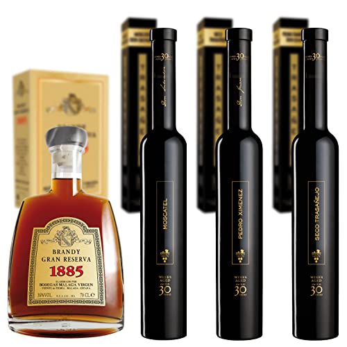 Connoisseur - Pack 4 Flaschen: PX Don Juan, Moscatel Don Salvador, Seco Trasañejo, Brandy Gran Reserva 1885 Connoisseur - Pack 4 Flaschen: PX Don Juan, Moscatel Don Salvador, Seco Trasañejo, Brandy Gran Reserva 1885 von Malaga Virgen