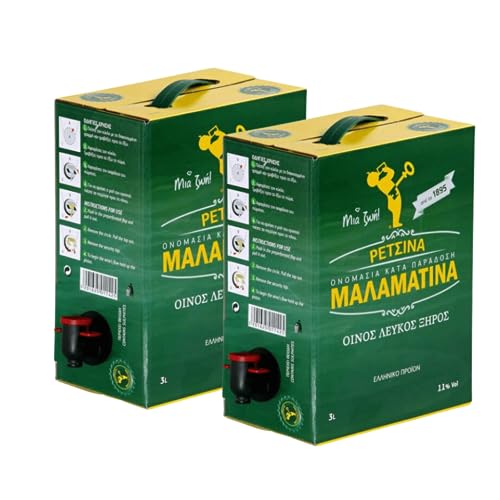 Retsina Malamatina 3 Liter Bag in Box mit Zapfhahn geharzter Weißwein aus Griechenland griechischer traditioneller Weiß Wein mit Harz, 2 Stück Retsina Malamatina 3 Liter Bag in Box mit Zapfhahn geharzter Weißwein aus Griechenland griechischer traditioneller Weiß Wein mit Harz, 2 Stück von Malamatina