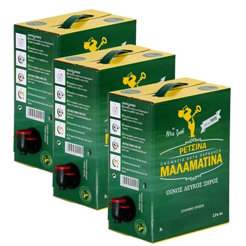 Retsina Malamatina 3 Liter Bag in Box mit Zapfhahn geharzter Weißwein aus Griechenland griechischer traditioneller Weiß Wein mit Harz, 3 Stück Retsina Malamatina 3 Liter Bag in Box mit Zapfhahn geharzter Weißwein aus Griechenland griechischer traditioneller Weiß Wein mit Harz, 3 Stück von Malamatina