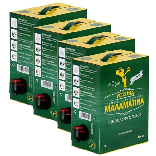 Retsina Malamatina 3 Liter Bag in Box mit Zapfhahn geharzter Weißwein aus Griechenland griechischer traditioneller Weiß Wein mit Harz, 4 Stück Retsina Malamatina 3 Liter Bag in Box mit Zapfhahn geharzter Weißwein aus Griechenland griechischer traditioneller Weiß Wein mit Harz, 4 Stück von Malamatina